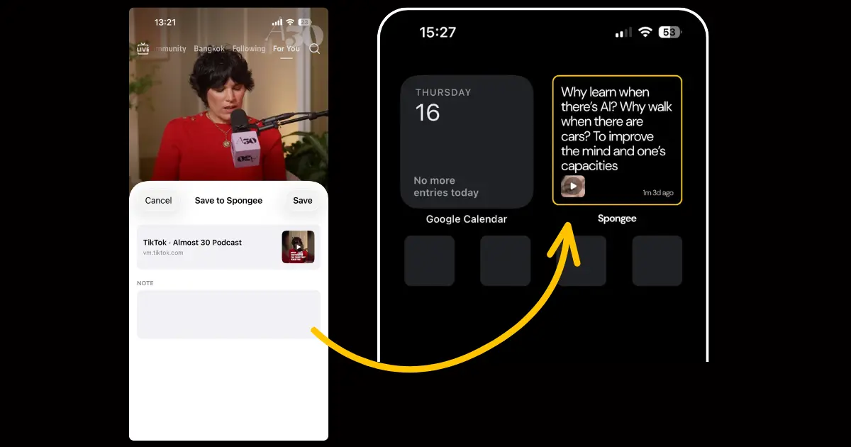 spongee mechanism, one click save to home screen widget