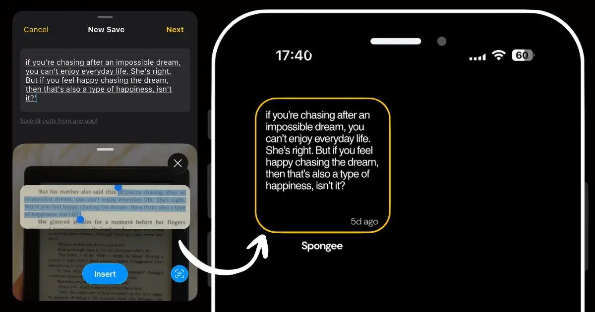 spongee scanning text and saving quote to home screen widget